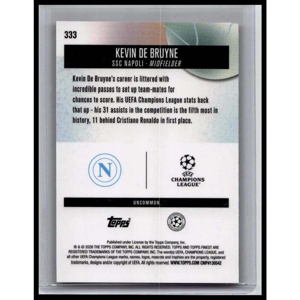 2025-26 Finest UEFA Kevin De Bruyne Purple Checkerboard Refractor #/99 Napoli